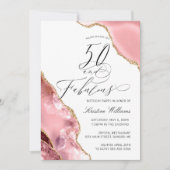 50素晴らしいバラ金ゴールドグリッターアゲイト誕生日パーティー 招待状 (正面)