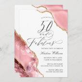 50素晴らしいバラ金ゴールドグリッターアゲイト誕生日パーティー 招待状 (正面/裏面)