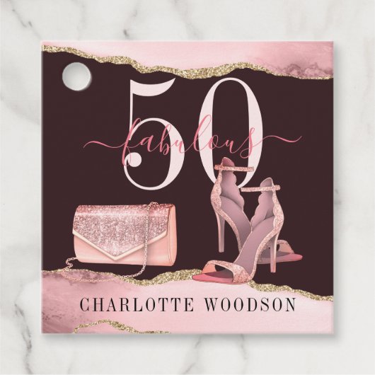 50素晴らしいバラ金ゴールドグリッターアゲートシューズギフト フェイバータグ (正面)