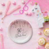 50素晴らしいバラ金ゴールドグリッターピンクバースデーパーティー ペーパープレート (パーティー)