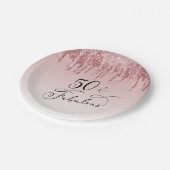 50素晴らしいバラ金ゴールドグリッターピンクバースデーパーティー ペーパープレート (アングル)