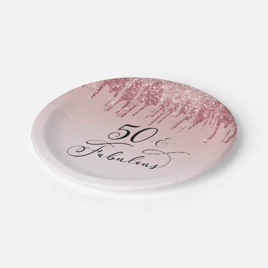 50素晴らしいバラ金ゴールドグリッターピンクバースデーパーティー ペーパープレート (アングル)