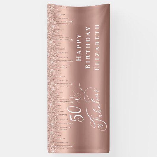 50素晴らしいバラ金ゴールドグリッター誕生日パーティー 横断幕 (縦)