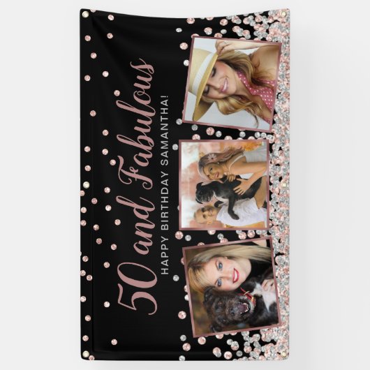 50素晴らしいバラ金ゴールドフォトコラージュ50誕生日 横断幕 (縦)