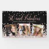 50素晴らしいバラ金ゴールドフォトコラージュ50誕生日 横断幕 (横)