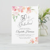 50素晴らしいピンクのフローラ水彩の誕生日パーティー 招待状 (スタンド正面)