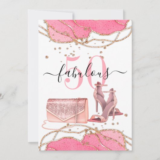 50素晴らしいピンクアゲート金ゴールドグリッター踊りシューズ 招待状 (正面)