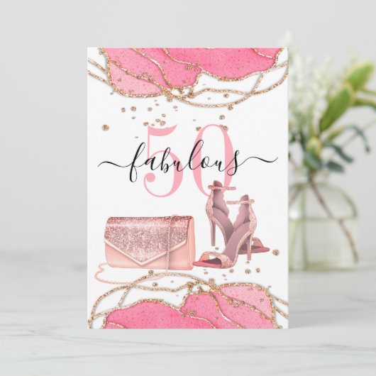 50素晴らしいピンクアゲート金ゴールドグリッター踊りシューズ 招待状 (スタンド正面)