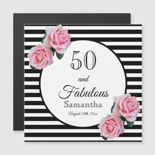 50素晴らしいピンクローズ白黒ストライプ (正面/裏面)