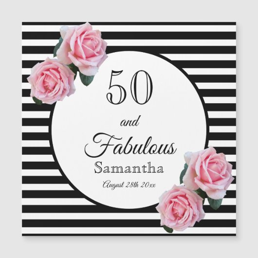 50素晴らしいピンクローズ白黒ストライプ (正面)