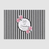 50素晴らしいピンク花模様白黒ストライプ 薄葉紙 (正面)