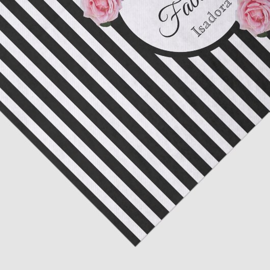 50素晴らしいピンク花模様白黒ストライプ 薄葉紙 (詳細)