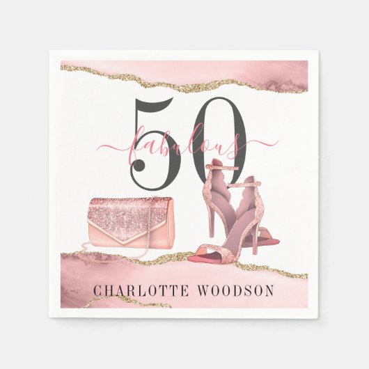 50素晴らしいピンク金ゴールドグリッターアゲート踊りシューズ スタンダードカクテルナプキン (正面)