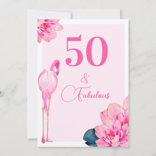 50素晴らしいフラミンゴピンクフローラシック誕生日 招待状 (裏面)