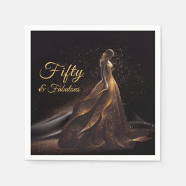 50素晴らしいブラック金ゴールドグリッタースパークル50 スタンダードカクテルナプキン