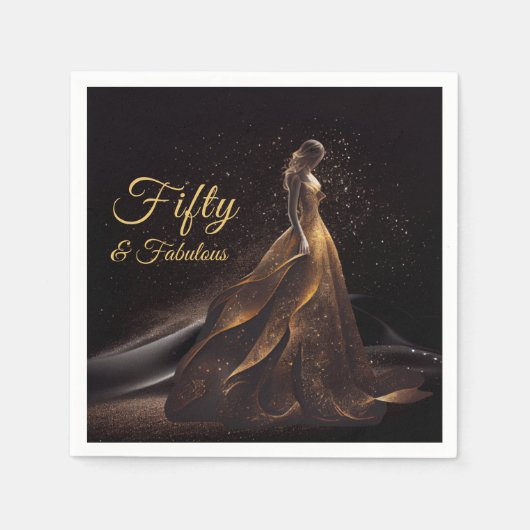 50素晴らしいブラック金ゴールドグリッタースパークル50 スタンダードカクテルナプキン (正面)