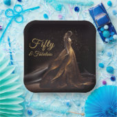 50素晴らしいブラック金ゴールドグリッタースパークル ペーパープレート (パーティー)