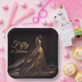 50素晴らしいブラック金ゴールドグリッタースパークル ペーパープレート (パーティー)