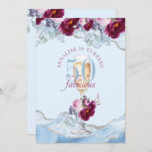 50素晴らしいブルーアガテフローラ誕生日パーティー 招待状 (正面/裏面)