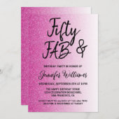 50素晴らしいホットピンクグリッター50誕生日 招待状 (正面/裏面)