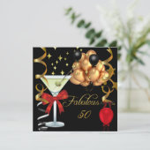 50素晴らしいレッド金ゴールドブラックマルティーニ誕生日パーティー 招待状 (スタンド正面)