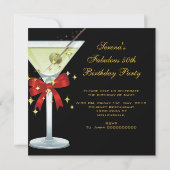 50素晴らしいレッド金ゴールドブラックマルティーニ誕生日パーティー 招待状 (裏面)