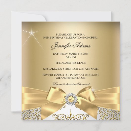 50素晴らしい写真金ゴールドシルバーボウ50誕生日 招待状 (裏面)