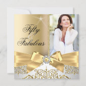 50素晴らしい写真金ゴールドシルバーボウ50誕生日 招待状 (正面)