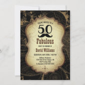 50素晴らしい口ひげヴィンテージマップ誕生日パーティー 招待状 (正面)