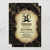 50素晴らしい口ひげヴィンテージマップ誕生日パーティー 招待状 (正面/裏面)