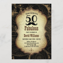 50素晴らしい口ひげヴィンテージマップ誕生日パーティー