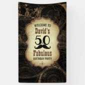 50素晴らしい口ひげヴィンテージマップ誕生日パーティー 横断幕 (縦)