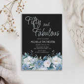 50素晴らしい埃っぽいブルーホワイトフローラブラック50th 招待状