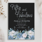 50素晴らしい埃っぽいブルーホワイトフローラブラック50th 招待状