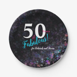 50素晴らしい年ピンク、シルバーティール（緑がかった色）グリッター ペーパープレート