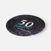 50素晴らしい年ピンク、シルバーティール(緑がかった色)グリッター ペーパープレート (アングル)