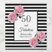 50素晴らしい白黒ストライプピンクの花 ワインラベル (シングルラベル)