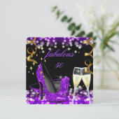 50素晴らしい紫のグリッターハイヒール50誕生日 招待状 (スタンド正面)