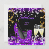 50素晴らしい紫のグリッターハイヒール50誕生日 招待状 (正面)