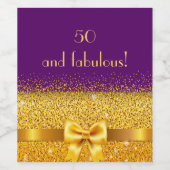 50素晴らしい紫の金ゴールドボウの誕生日の名前 ワインラベル (シングルラベル)