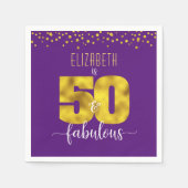 50素晴らしい紫色の誕生日金ゴールドドットのスクリプトはっきりした スタンダードカクテルナプキン (正面)