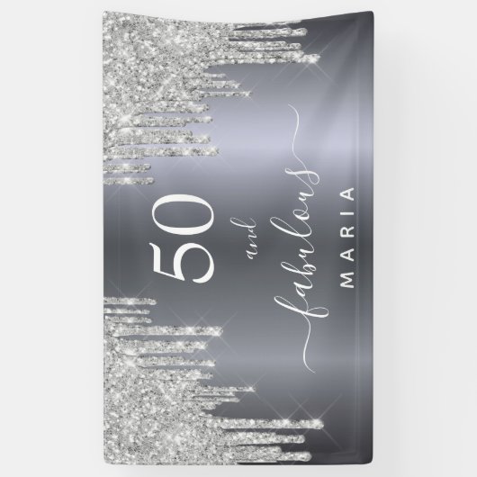 50素晴らしい誕生日きらめくグリッター銀 横断幕 (縦)