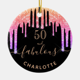 50素晴らしい誕生日の黒い虹のグリッター輝き セラミックオーナメント