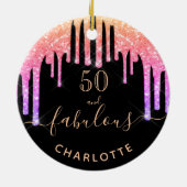 50素晴らしい誕生日の黒い虹のグリッター輝き セラミックオーナメント (裏面)