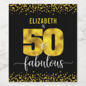 50素晴らしい誕生日の黒い金ゴールドグレームドットモダン ワインラベル (シングルラベル)