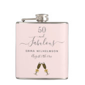 50素晴らしい誕生日カスタム写真バラ金ゴールドピンク フラスク (正面)