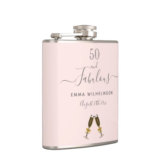 50素晴らしい誕生日カスタム写真バラ金ゴールドピンク フラスク (右)