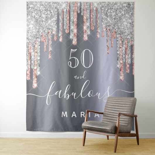 50素晴らしい誕生日グリッターシルバーバラ金ゴールド タペストリー (インサイチュ)