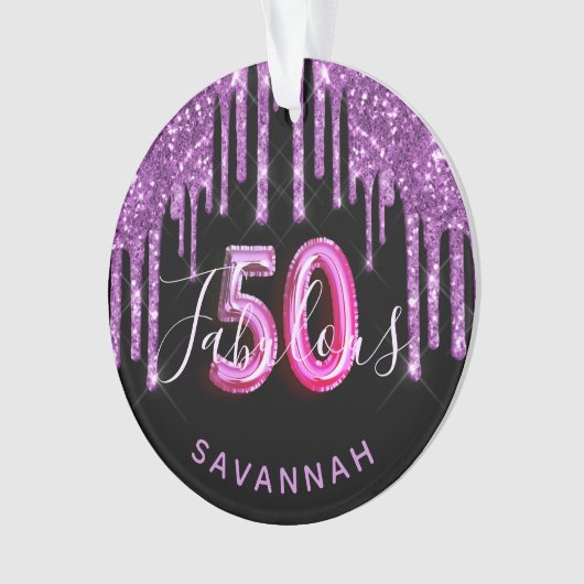 50素晴らしい誕生日グリッターブラックパープルグラム オーナメント (正面)