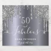 50素晴らしい誕生日シルバーグリッタードリップ スパークリングワインラベル (シングルラベル)